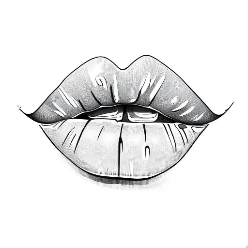 Lips outline red with the latter M by the side  tattoo design idea