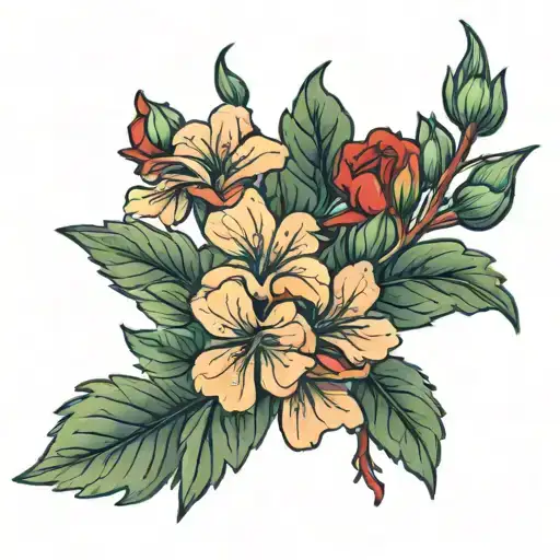 battleship red geranium flowers tattoo design idea