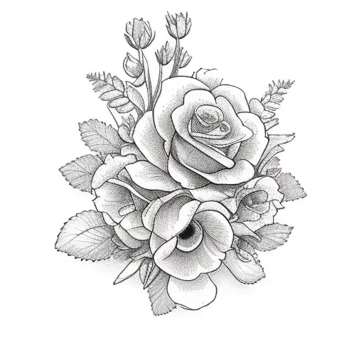 bouquet with April June and November birth flowers  tattoo design idea