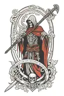 death with scythe with raven and norse runes engraved tattoo design idea