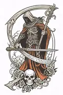 death with scythe with raven and norse runes engraved tattoo design idea