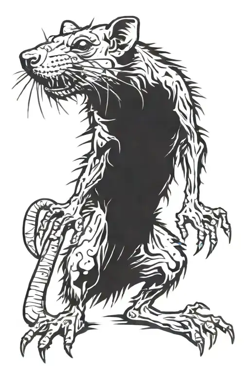 skinny zombie rat, standing on its hind paws tattoo design idea