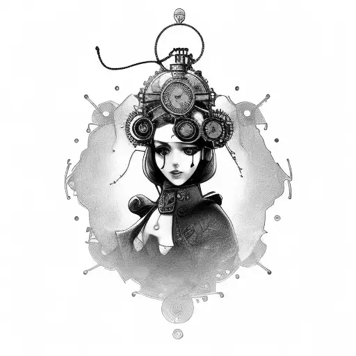 steampunk girl tattoo design idea