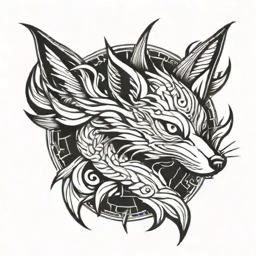 9 tailed fox tattoo design idea
