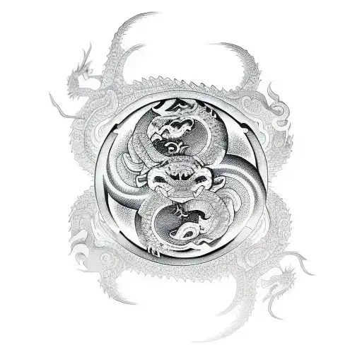 A yin-yang symbol with a dragon and tiger intertwined in a fluid, abstract design tattoo design idea