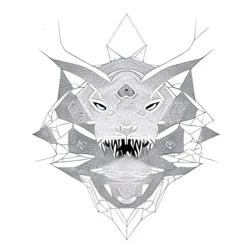 A minimalist geometric design featuring a dragon and tiger in a symmetrical pattern tattoo design idea