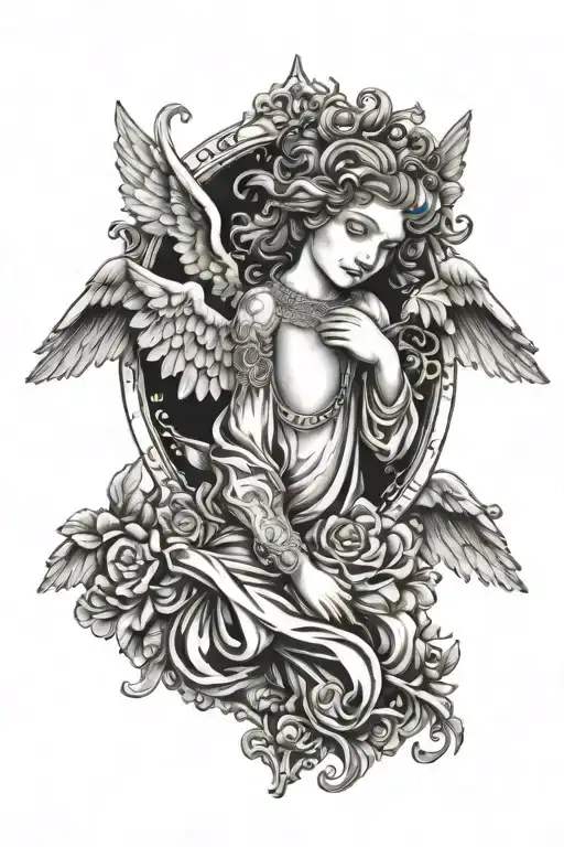 baroque victorian gothic angel tattoo design idea