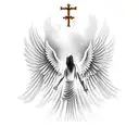 Christian ANGEL PRAYING ROSARY, WITH DOVE FLYING ABOVE HER HEAD tattoo design idea