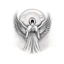 Christian ANGEL PRAYING ROSARY, WITH DOVE FLYING ABOVE HER HEAD tattoo design idea