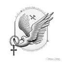 Christian ANGEL PRAYING ROSARY, WITH DOVE FLYING ABOVE HER HEAD tattoo design idea