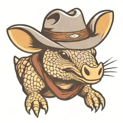 smiling armadillo head wearing a cowboy hat in the style of a sports logo tattoo design idea