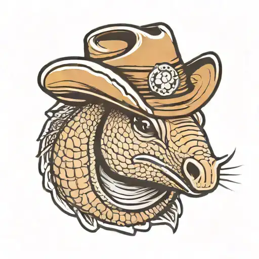 smiling armadillo head wearing a cowboy hat  tattoo design idea