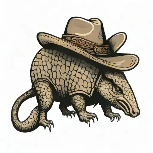 a snarling texan armadillo with cowboy hat tattoo design idea