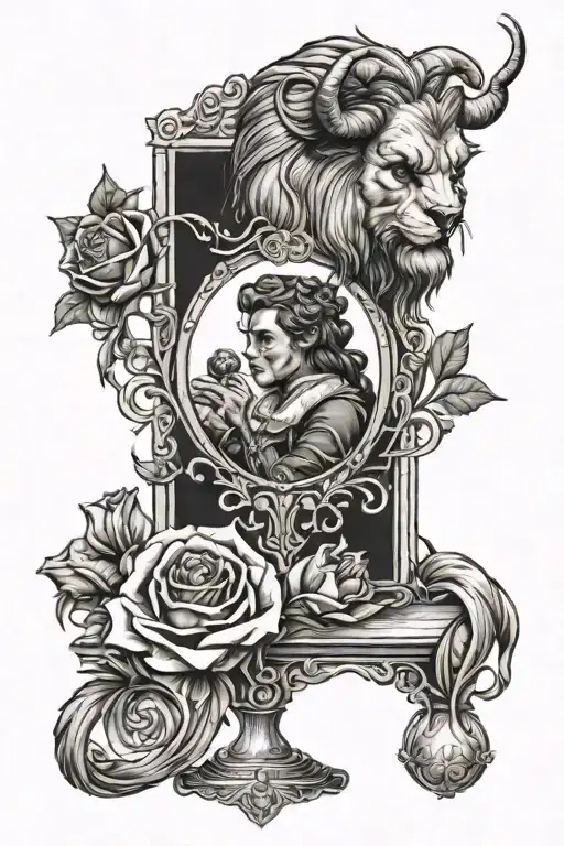 beauty and the beast tarot card tattoo design idea