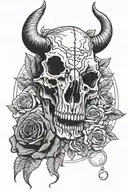 bison skull with roses tattoo design idea