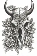 bison skull with roses tattoo design idea