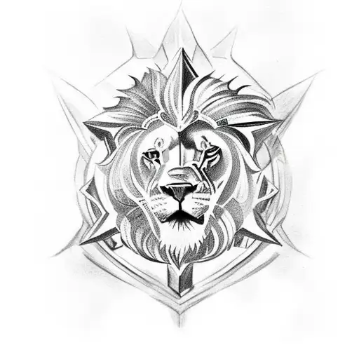 Greek style tattoo of a lion and a muscular man fighting tattoo design idea