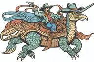 Cowboy Turtle riding a swallow like a bronco tattoo design idea