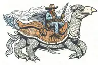 Cowboy Turtle riding a swallow like a bronco tattoo design idea