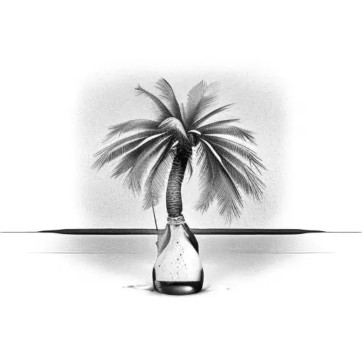 A palm tree growing out of a sand-filled rum bottle tattoo design idea
