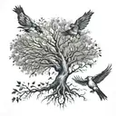 tree turn into birds tattoo design idea