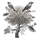 tree turn into birds tattoo design idea