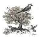 tree turn into birds tattoo design idea