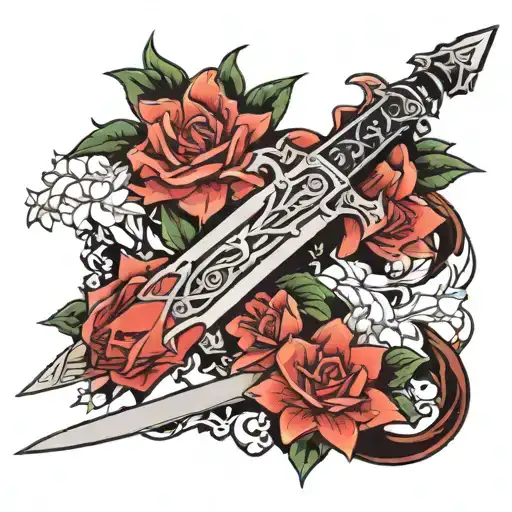 FF7 Buster Sword from Final Fantasy with aerith flowers tattoo design idea