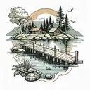 lake scene with dock extending tattoo design idea