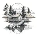 lake scene with dock extending tattoo design idea