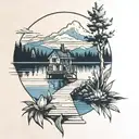 lake scene with dock extending tattoo design idea