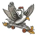 goose flying with hot wheels banner saying "MAVERICK" tattoo design idea