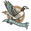 goose flying with hot wheels banner saying "MAVERICK" tattoo design idea