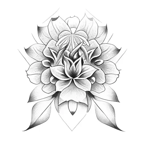 sai swords with cornflowers, hibiscus, plumerias,and cherry blossoms tattoo design idea