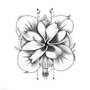 trident with cornflowers, hibiscus, plumerias,and cherry blossoms tattoo design idea
