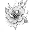 trident with cornflowers, hibiscus, plumerias,and cherry blossoms tattoo design idea