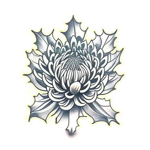 chrysanthemum and holly berry  tattoo design idea