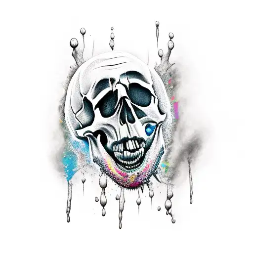 skull crying black liquid tattoo design idea