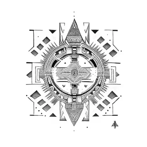 aztec architecture tribal tattoo design idea
