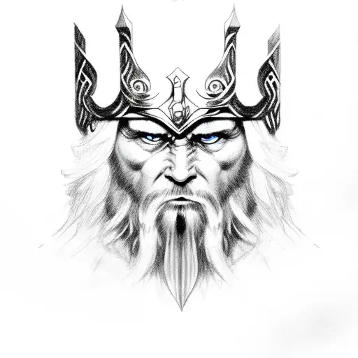 Sketch Odin Face With Smoke Out Of Eye Tattoo Idea - BlackInk AI