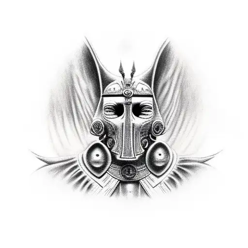 tatuagem egipcia com o deus Anubis em vista frontal tattoo design idea