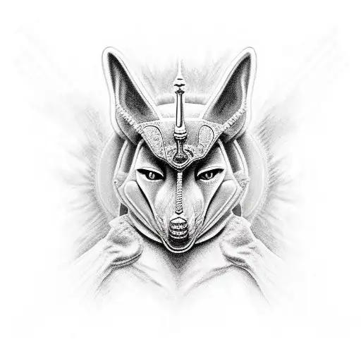 Anubis preto e cinza visto de frente tattoo design idea