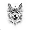 tatuagem egipcia com o deus Anubis em vista frontal tattoo design idea