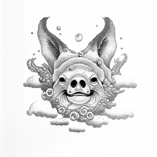 the sea with animals and clouds tattoo design idea