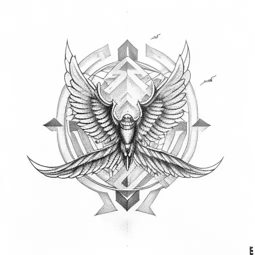 Dumbbell with wings tattoo design idea