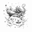 the sea with animals and clouds tattoo design idea