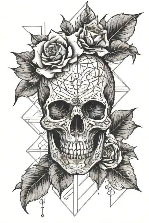 skull rose water fire tattoo design idea