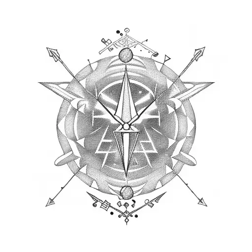 A blackwork tattoo of a Sagittarius constellation formed by musical notes tattoo design idea