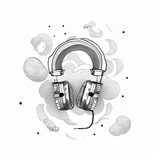 Lonely headphones floating in space near Uranus tattoo design idea