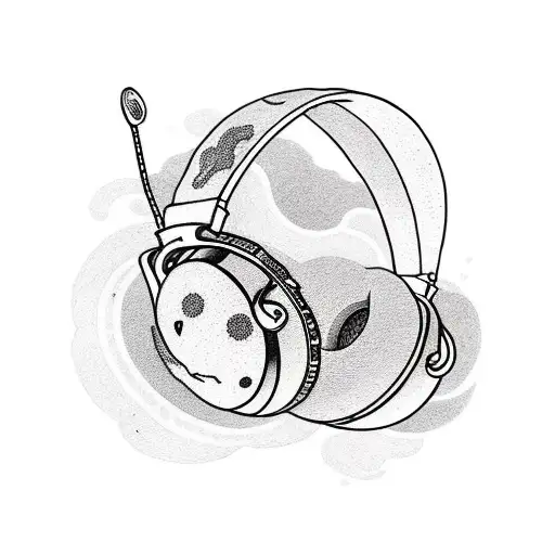 Lonely headphones floating in space near Uranus tattoo design idea